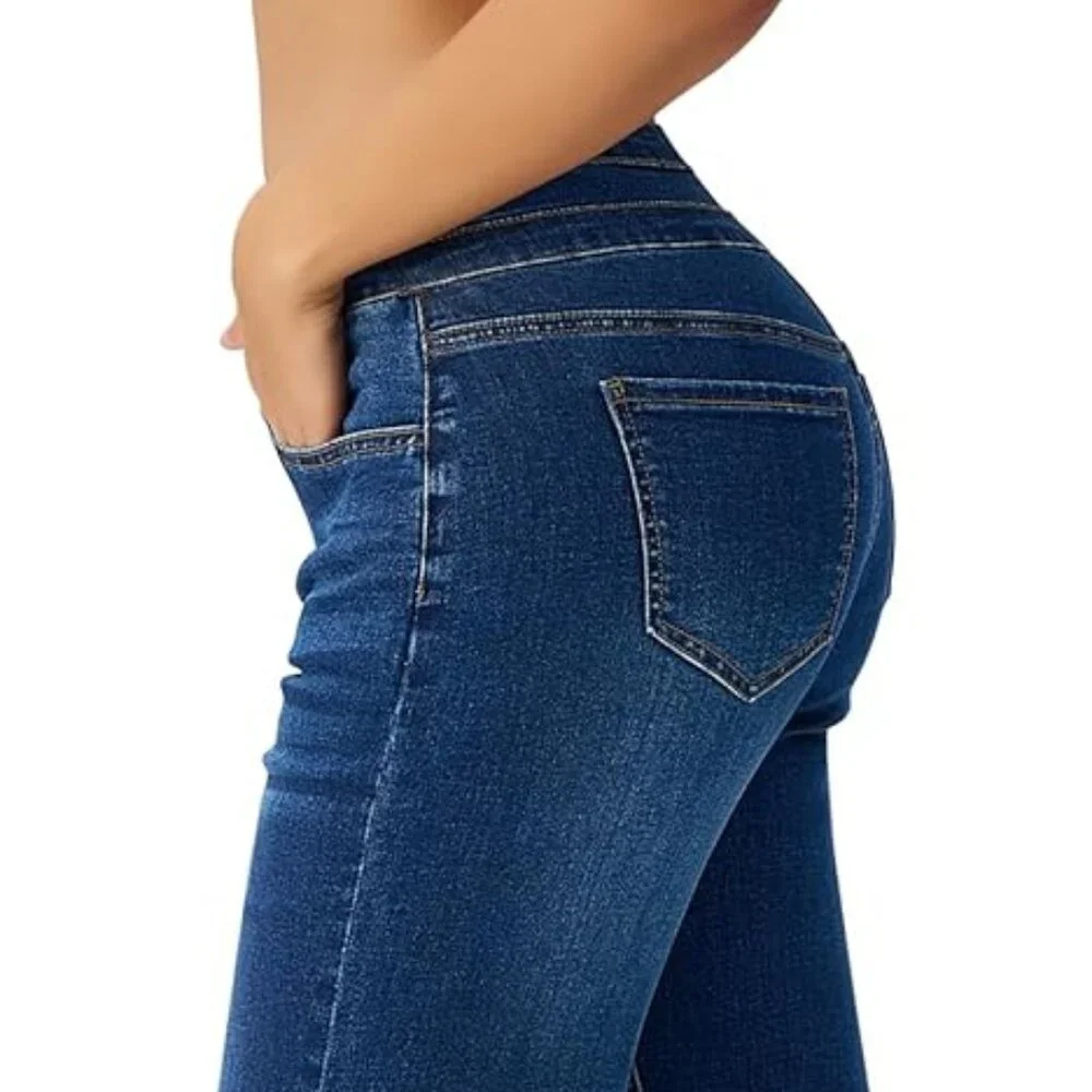 ROSWEAR Women's Wide Leg Jeans Casual High Waisted Stretch Sz: M Blue
